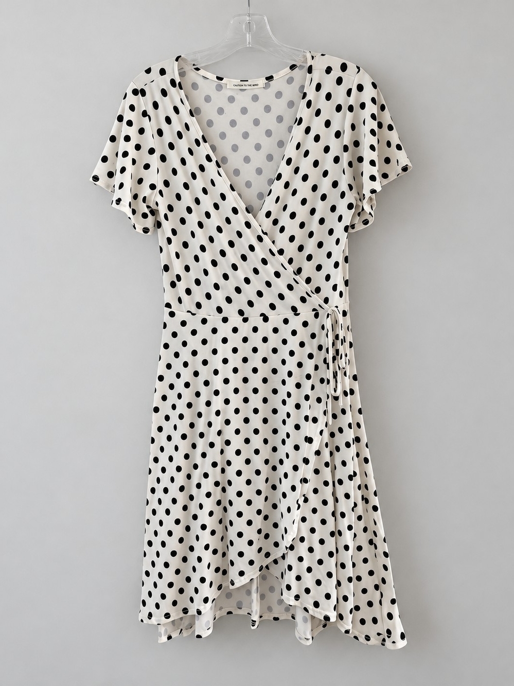 Caution To The Wind Black Polka Dot Wrap Dress on Cream